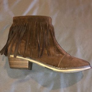 brown fringe booties